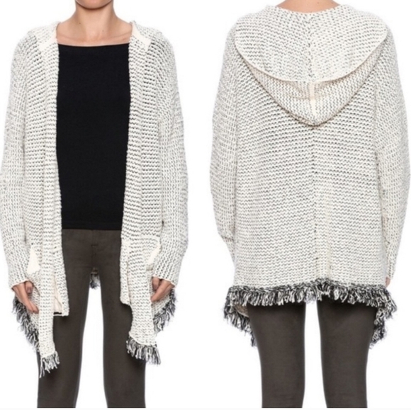 Free People/ Love Me Tender/ Hooded Knit Cardigan/ Fringe/ Size US XS - Picture 2 of 12